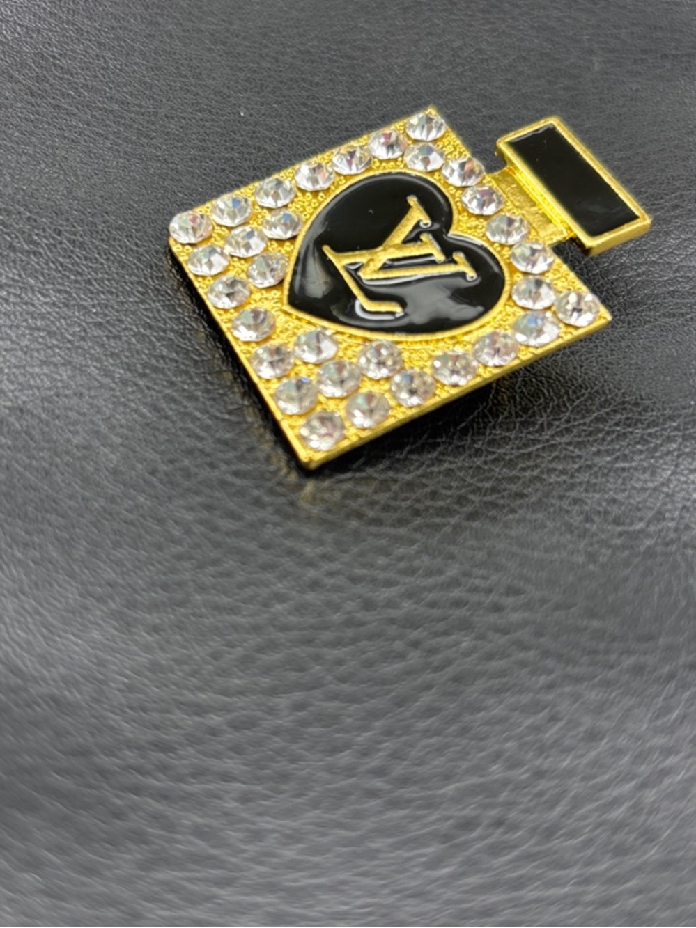Gold & Black Heart Square Brooch with Crystal Accent - Picture 4 of 4